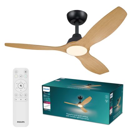 Philips - Dimmbar LED-takfläkt OLAS LED/24W/230V Ø 132 cm svart/brun + fjärrkontroll