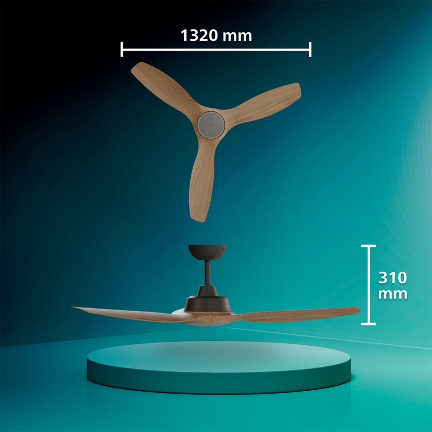 Philips - Dimmbar LED-takfläkt OLAS LED/24W/230V Ø 132 cm svart/brun + fjärrkontroll