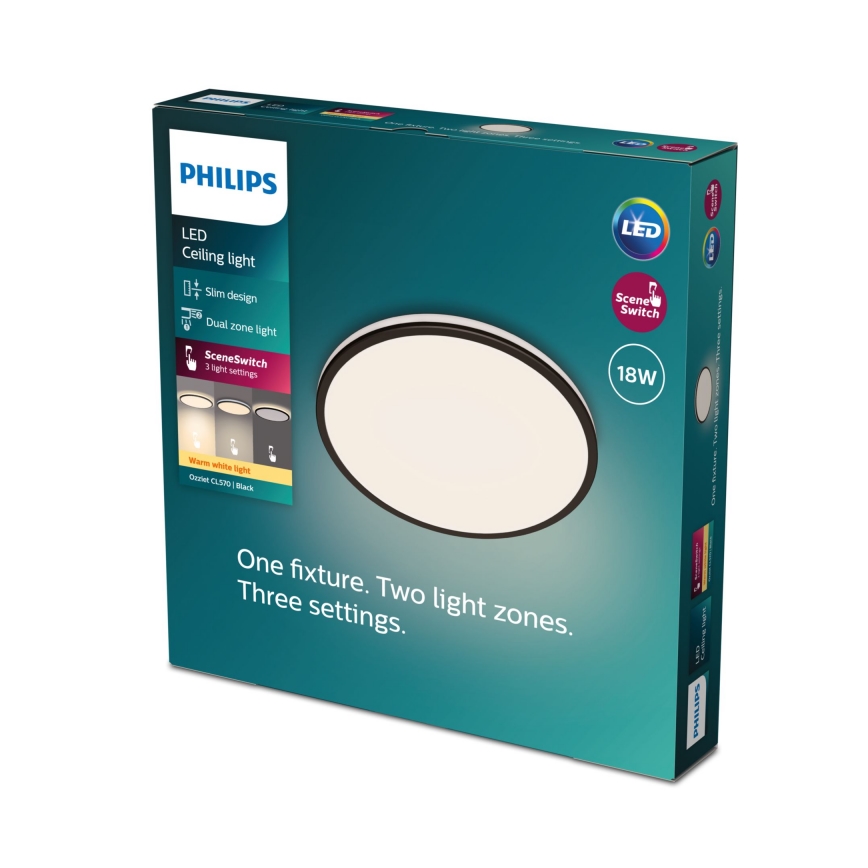 Philips - LED Dimbar taklampa SCENE SWITCH LED/18W/230V diameter 30 cm 2700K svart