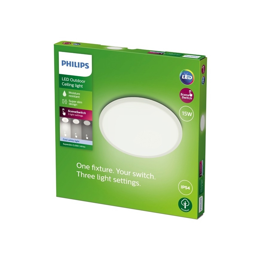 Philips - LED ljusreglerad utomhusbelysning SUPERSLIM SCENE SWITCH LED/15W/230V IP54 vit