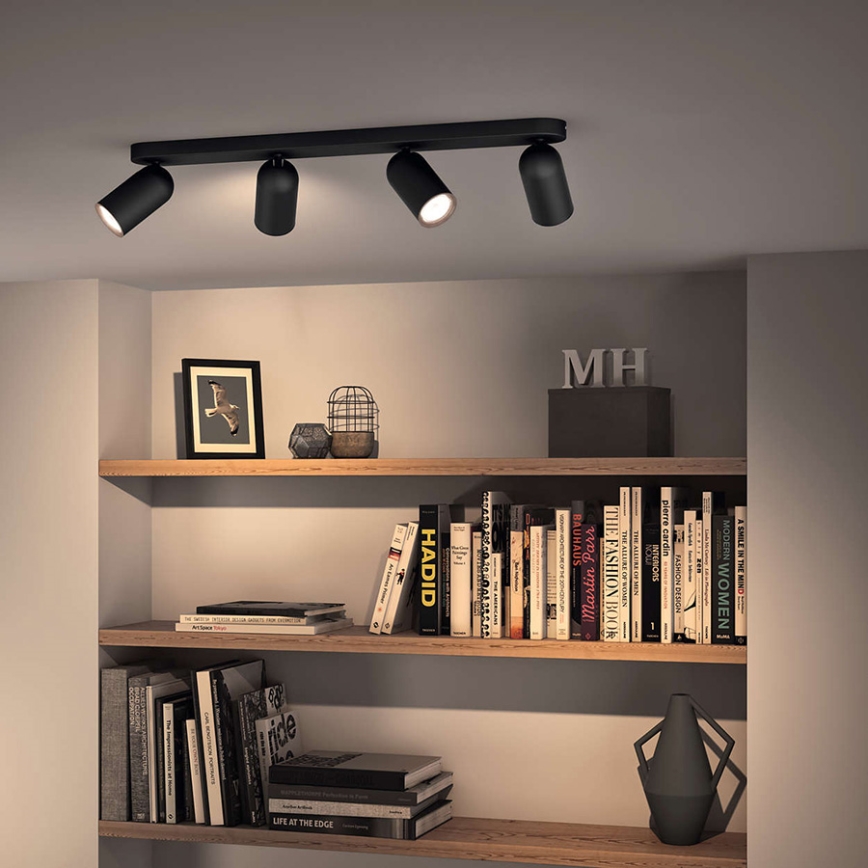 Philips - LED RGBW dimbar spotlampa PONGEE 4xGU10/4,8W/230V 3000K svart + fjärrkontroll