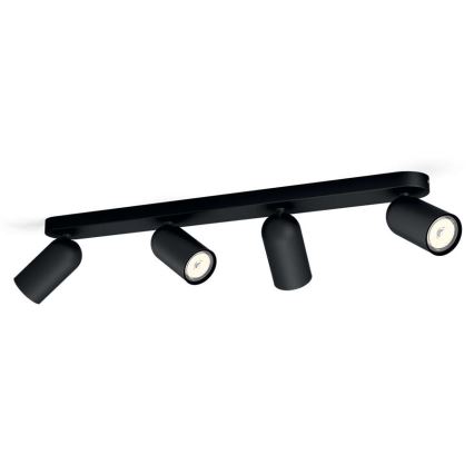 Philips - LED RGBW dimbar spotlampa PONGEE 4xGU10/4,8W/230V 3000K svart + fjärrkontroll