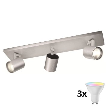 Philips - LED RGBW dimbar spotlampa 3xGU10/6W/230V mattkrom + fjärrkontroll