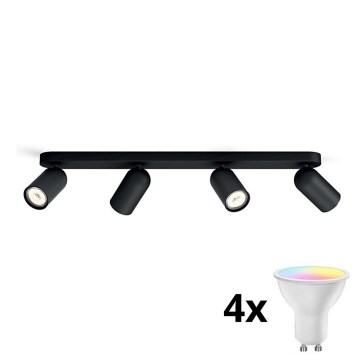 Philips - LED RGBW dimbar spotlampa PONGEE 4xGU10/4,8W/230V 3000K svart + fjärrkontroll