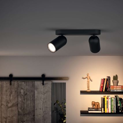 Philips - LED RGBW Dimbart spotlight PONGEE 2xGU10/4,8W/230V 3000K svart + fjärrkontroll