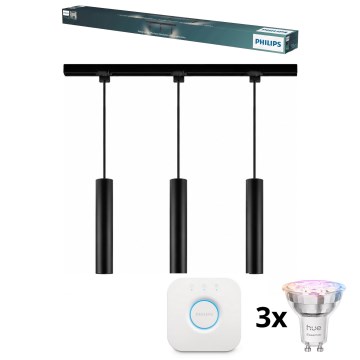 Philips - LED RGBW dimbar taklampa på kabel för skensystemet EASYLINK HUE 3xGU10/4,7W/230V 2200–6500K 1 m svart + Hue Bridge