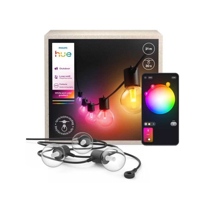Philips - LED RGBW dimbar utomhusljusslinga Hue FESTAVIA 30xLED 21m IP65