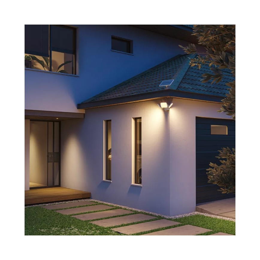 Philips - ZYREN solcellsdriven LED-vägglampa med sensor, 24,5W/3,7V, 2600 mAh, 3000K, IP65, vit