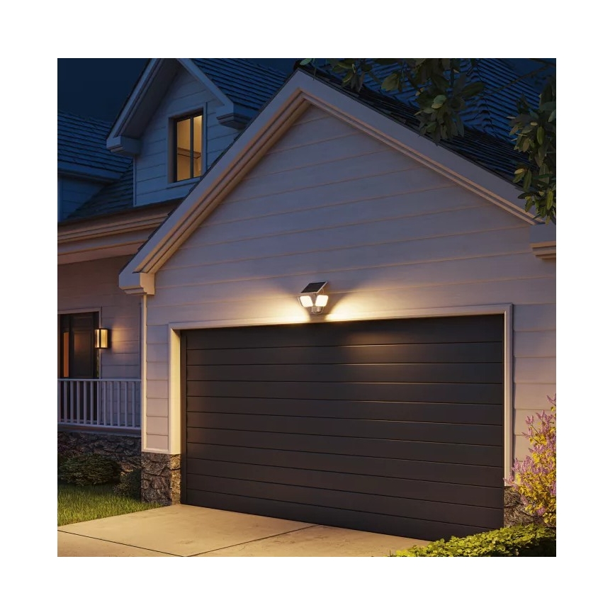 Philips - ZYREN solcellsdriven LED-vägglampa med sensor, 24,5W/3,7V, 2600 mAh, 3000K, IP65, vit