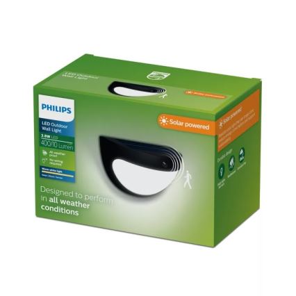 Philips - LED-solcellsdriven vägglampa med inbyggd sensor SWYN LED/3,8W/3,7V 800 mAh 2700K IP44 svart