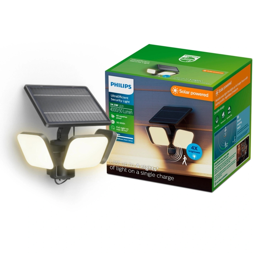Philips - ZYREN LED-solcellsvägglampa med sensor LED/24,5W/3,7V 2600 mAh 3000K IP65