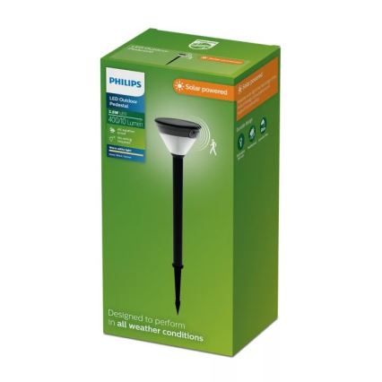 Philips - LED solcellslampa med sensor KYNA LED/3,8W/3,7V 800 mAh 2700K IP44 svart