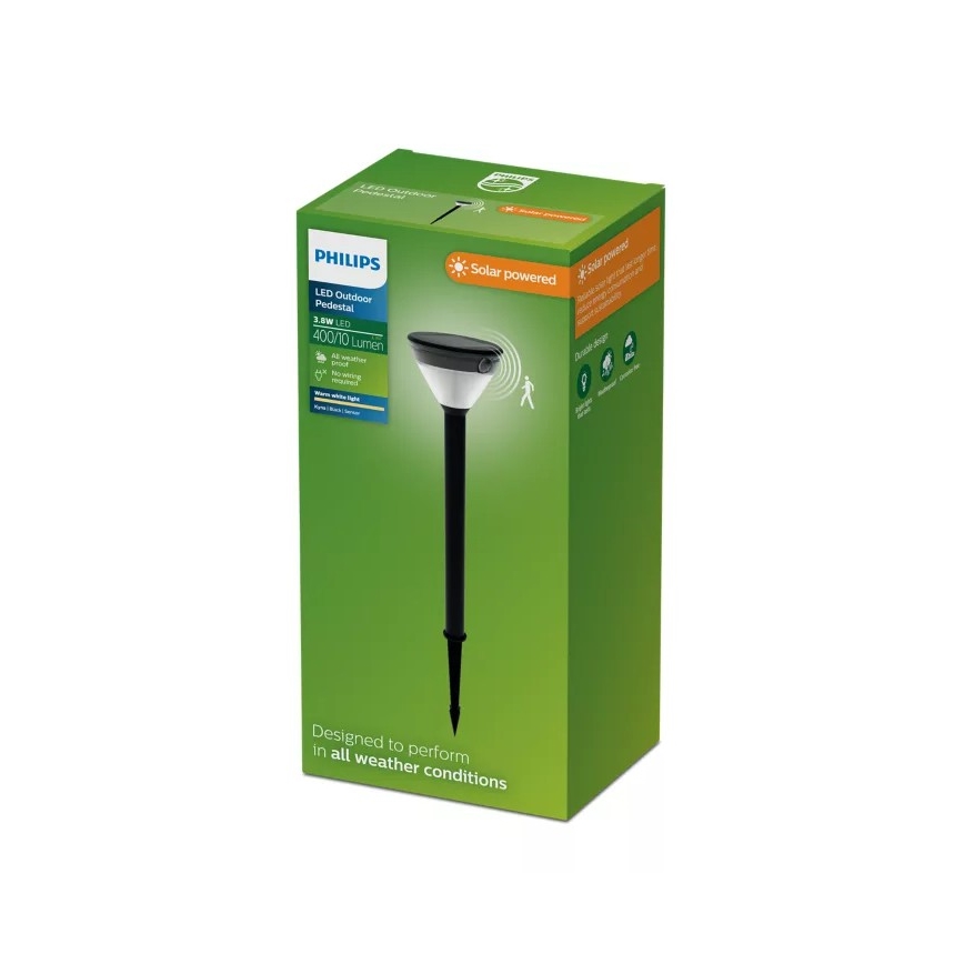 Philips - LED solcellslampa med sensor KYNA LED/3,8W/3,7V 800 mAh 2700K IP44 svart