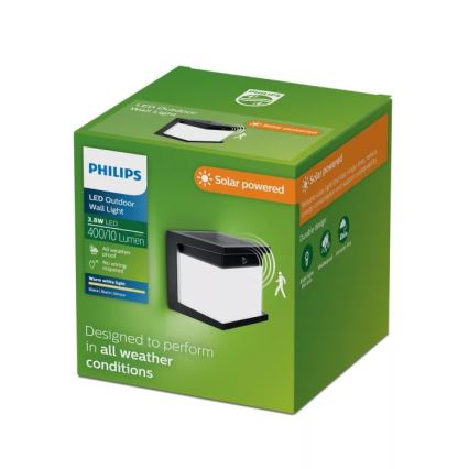 Philips - LED solcellsdriven vägglampa med sensor DIARA LED/3,8 W/3,7 V 800 mAh 2700 K IP44 svart