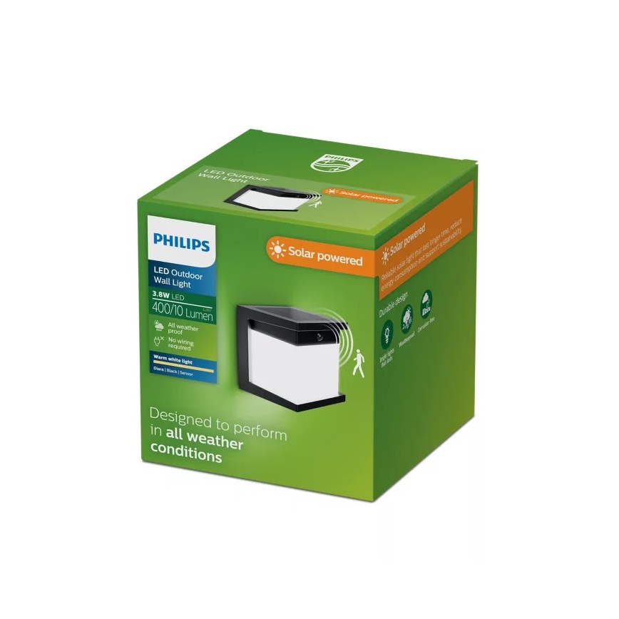 Philips - LED solcellsdriven vägglampa med sensor DIARA LED/3,8 W/3,7 V 800 mAh 2700 K IP44 svart