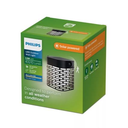 Philips - LED solcellsvägglampa med sensor HARA LED/3,8W/3,7V 800 mAh 2700K IP44 svart