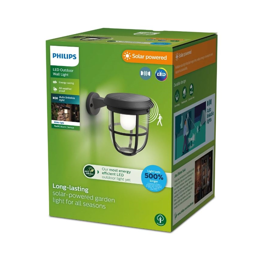 Philips - LED solcellsvägglampa med rörelse- och skymningssensor RADII LED/1,3W/3,7V 2000 mAh 3000K IP44