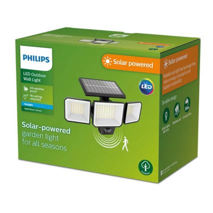 Philips - LED solcellsväggstrålkastare med rörelse- och skymningssensor NYSIL 3xLED/8,7W/3,7V 2000 mAh IP65