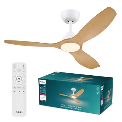 Philips - dimbar LED-takfläkt OLAS LED/24W/230V Ø 132 cm vit/brun + fjärrkontroll