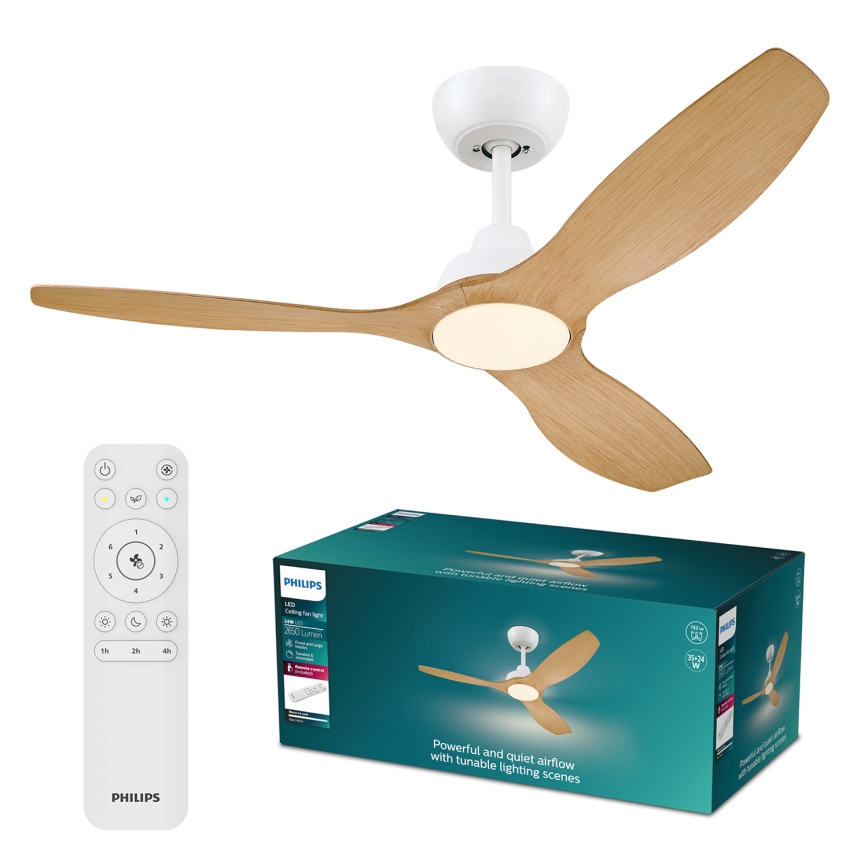 Philips - dimbar LED-takfläkt OLAS LED/24W/230V Ø 132 cm vit/brun + fjärrkontroll