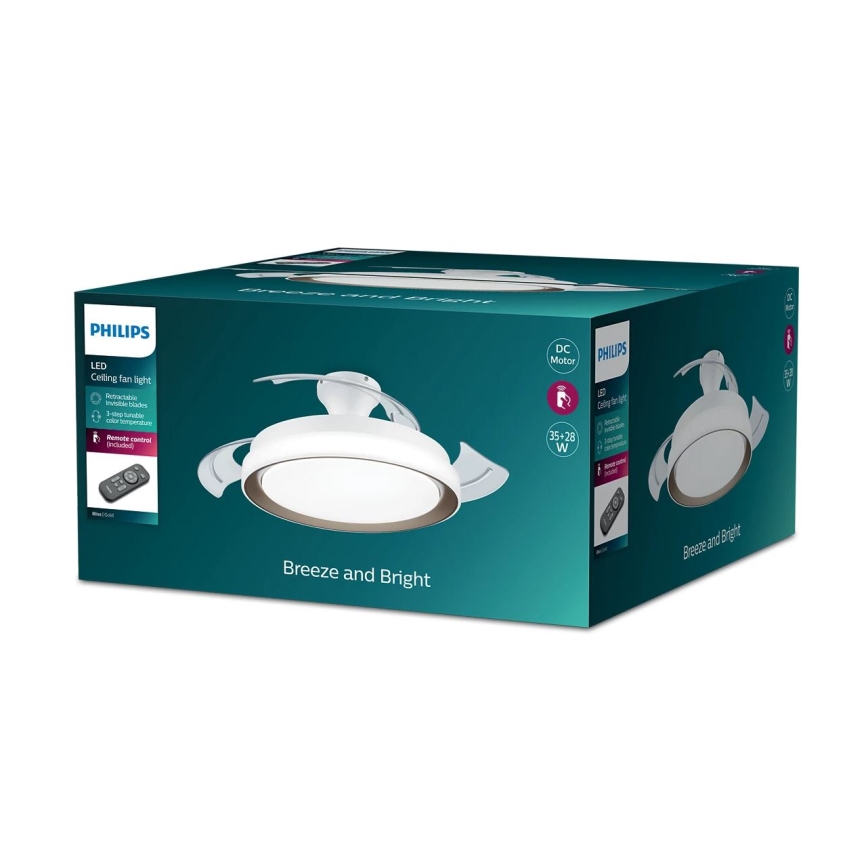 Philips - LED taklampa med inbyggd fläkt LED/35W/230V 5500/4000/2700K guld + fjärrkontroll