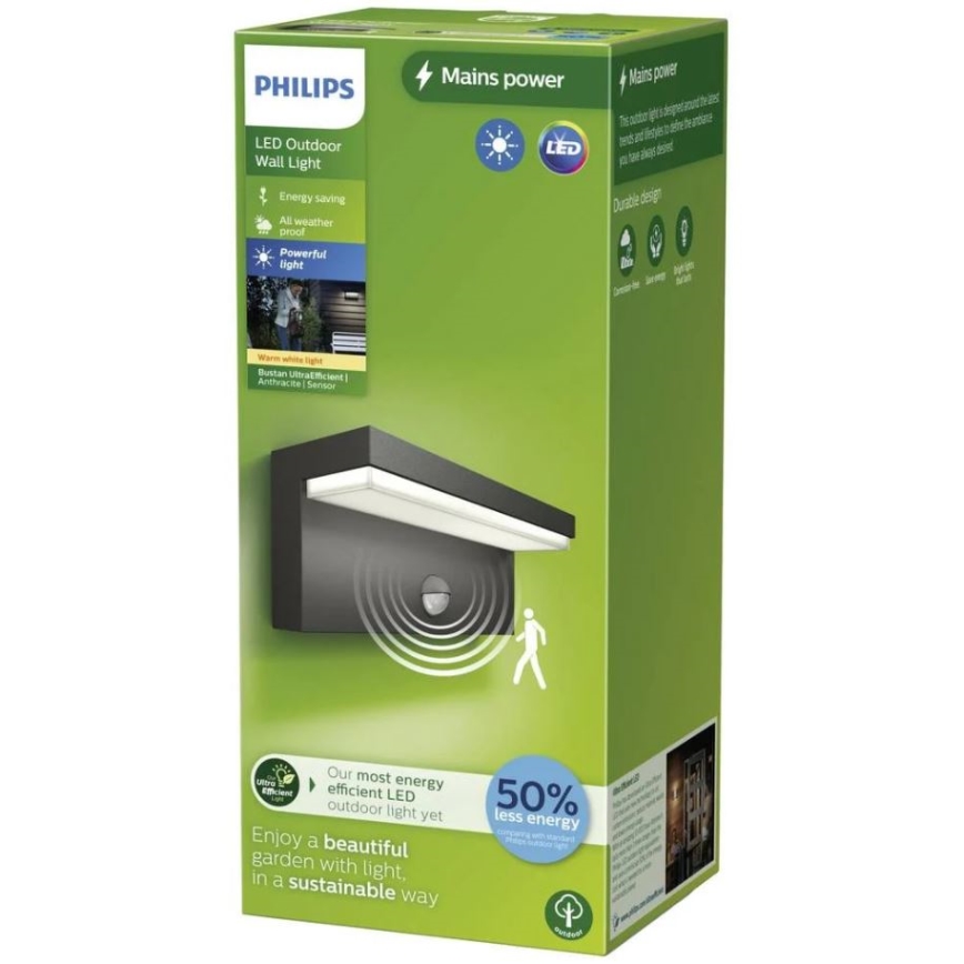 Philips - LED Utomhus vägglampa med sensor BUSTAN LED/3,8W/230V 2700K IP44