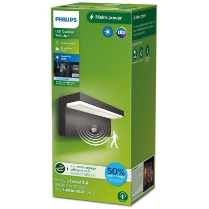 Philips - LED Utomhus vägglampa med sensor BUSTAN LED/3,8W/230V 4000K IP44