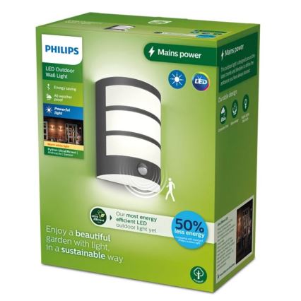 Philips - LED Utomhus vägglampa med sensor PYTHON LED/3,8W/230V IP44