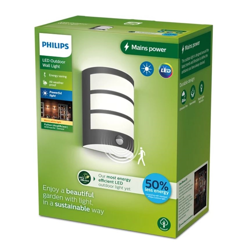 Philips - LED Utomhus vägglampa med sensor PYTHON LED/3,8W/230V IP44