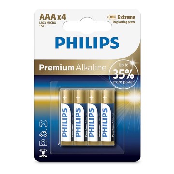 Philips LR03M4B/10 - 4 st Alkalinebatterier AAA PREMIUM ALKALINE 1,5V 1320mAh