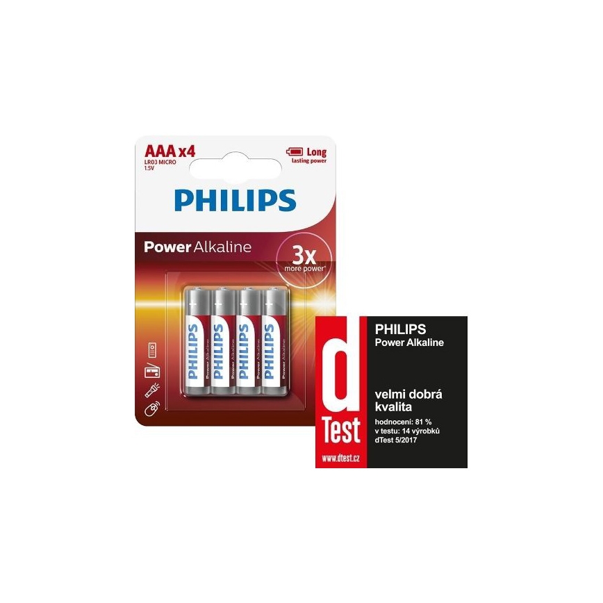 Philips LR03P4B/10 - 4st Alkaliska batterier AAA POWER ALKALINE 1,5V 1150mAh