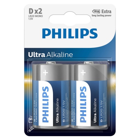 Philips LR20E2B/10 - 2 st Alkaliska batterier D ULTRA ALKALINE 1,5V 15000mAh