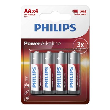 Philips LR6P4B/10 - 4 st AA-batterier Alkalisk POWER ALKALINE 1,5V 2600mAh