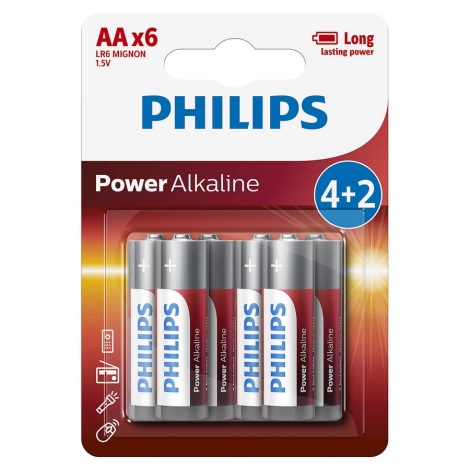 Philips LR6P6BP/10 - 6 st Alkaliska batterier AA POWER ALKALINE 1,5V
