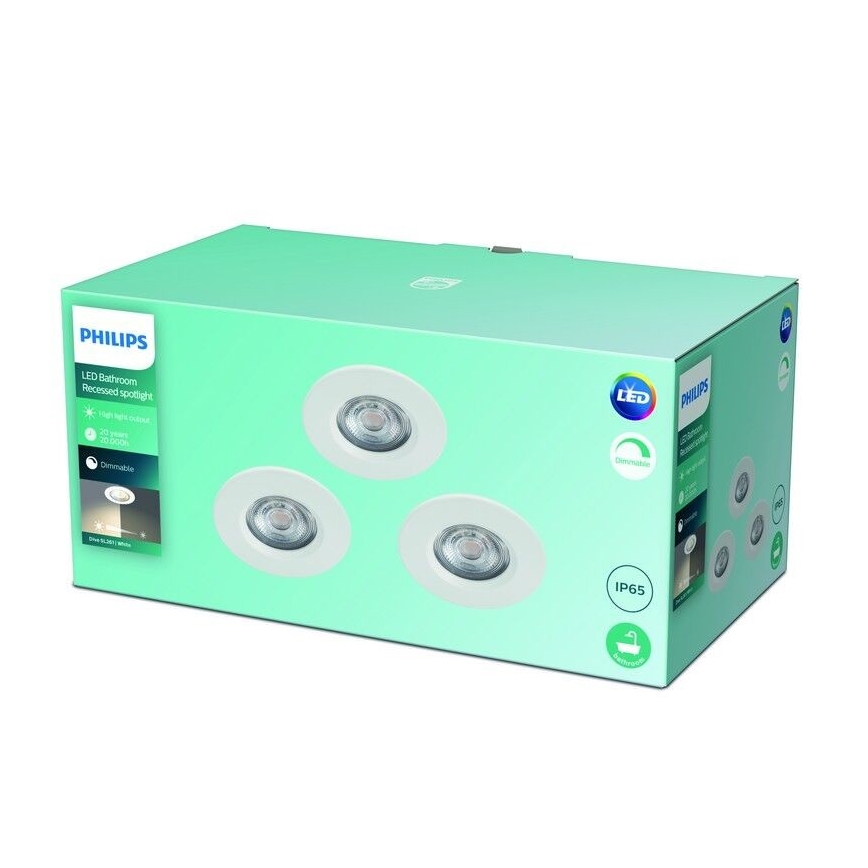 Philips - PAKET 3x LED Dimbar Badrumsbelysning LED/5W/230V 2,700K IP65