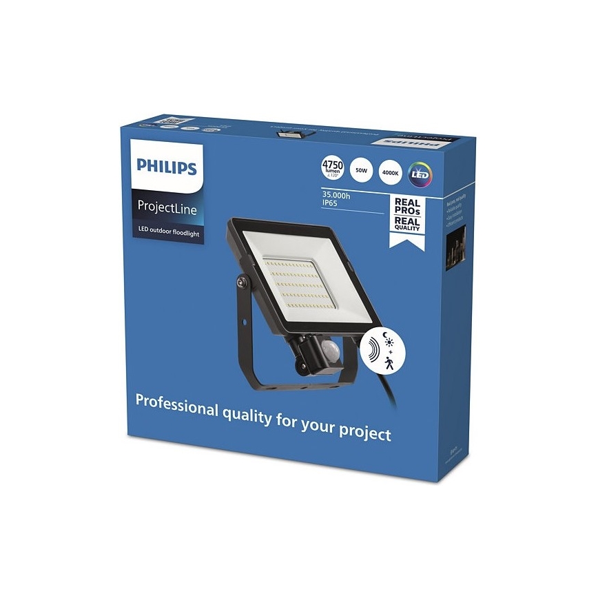 Philips - LED Utomhusstrålkastare med sensor PROJECTLINE LED/50W/230V IP65 4000K