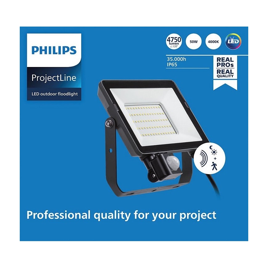 Philips - LED Utomhusstrålkastare med sensor PROJECTLINE LED/50W/230V IP65 4000K