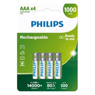 Philips R03B4RTU10/10 - 4 st uppladdningsbara batterier AAA NiMH/1,2V/1000 mAh