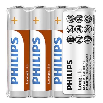 Philips R03L4F/10 - 4 st Zinkkloridbatteri AAA LONGLIFE 1,5V 450mAh