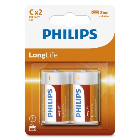 Philips R14L2B/10 - 2 st Zinc-chloride C LONGLIFE 1,5V