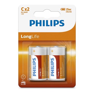 Philips R14L2B/10 - 2 st Zinckloridbatteri C LONGLIFE 1,5V 2800mAh