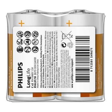 Philips R14L2F/10 - 2 st Zinckloridbatteri C LONGLIFE 1,5V 2800mAh