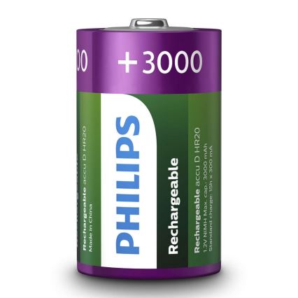 Philips R20B2A300/10 - 2st Laddningsbara Batterier D MULTILIFE NiMH/1,2V/3000 mAh
