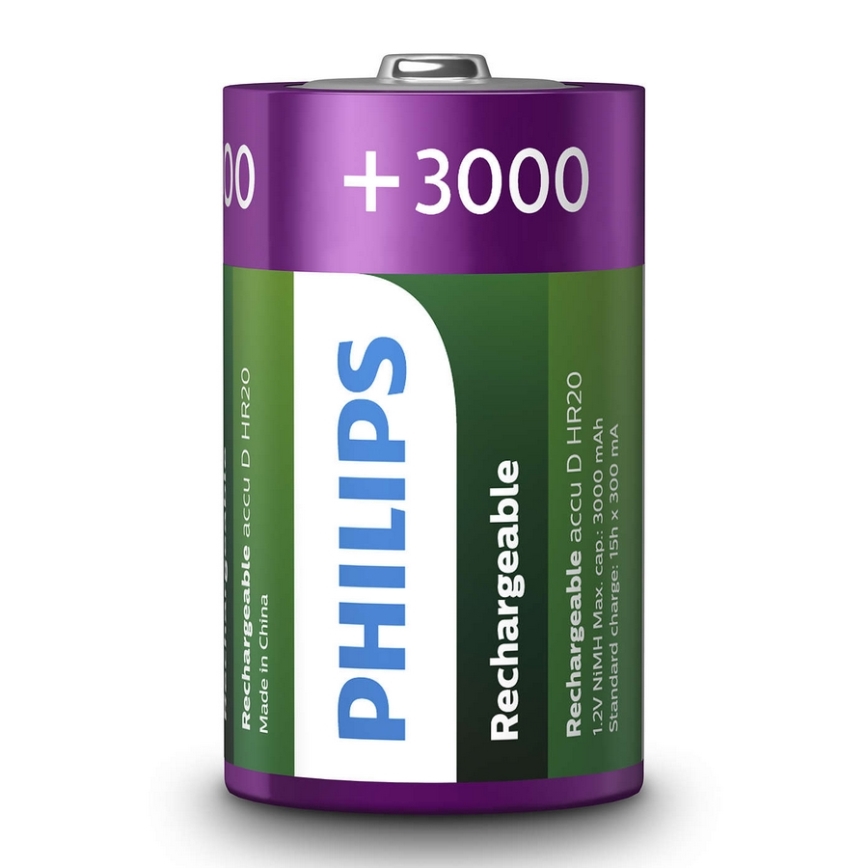 Philips R20B2A300/10 - 2st Laddningsbara Batterier D MULTILIFE NiMH/1,2V/3000 mAh