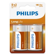 Philips R20L2B/10 - 2 st Zinkklorid Batterier D LONGLIFE 1,5V