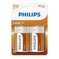 Philips R20L2B/10 - 2 st Zinkkloridbatteri D LONGLIFE 1,5V 5000mAh