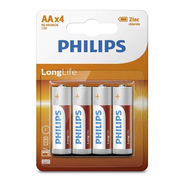 Philips R6L4B/10 - 4 st AA Zinkkloridbatterier LONGLIFE 1,5V 900mAh