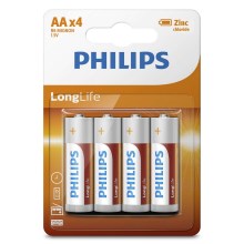 Philips R6L4B/10 - 4 st Zinkklorid Batterier AA LONGLIFE 1,5V 900mAh