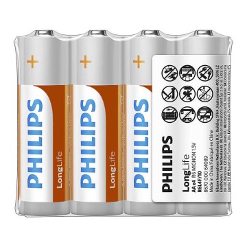 Philips R6L4F/10 - 4 st AA Zinkkloridbatterier LONGLIFE 1,5V 900mAh
