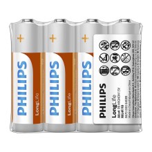 Philips R6L4F/10 - 4 st Zinkklorid Batterier AA LONGLIFE 1,5V 900mAh